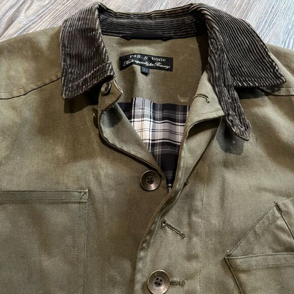 Rag & Bone x Barneys Olive Waxed Cotton Chore Jacket Corduroy Collar Men’s 42 - Picture 13 of 14